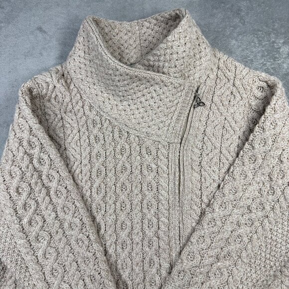 Vintage Aran Crafts Merino Wool Cable Knit Long Sweater Cardigan Chunky Ireland - Picture 6 of 8